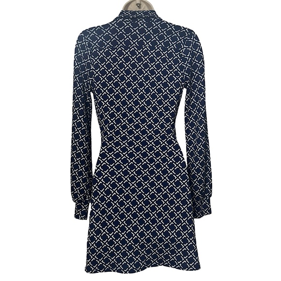 Navy & White Geometric Wrap Long Sleeve Mini Dress from Better Be - Picture 3 of 9